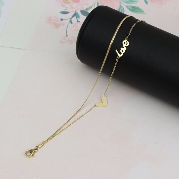 Elegant Yellow Gold Love and Heart Double Chain Bracelet for Women, XPBL0627 - Picture 6 of 12